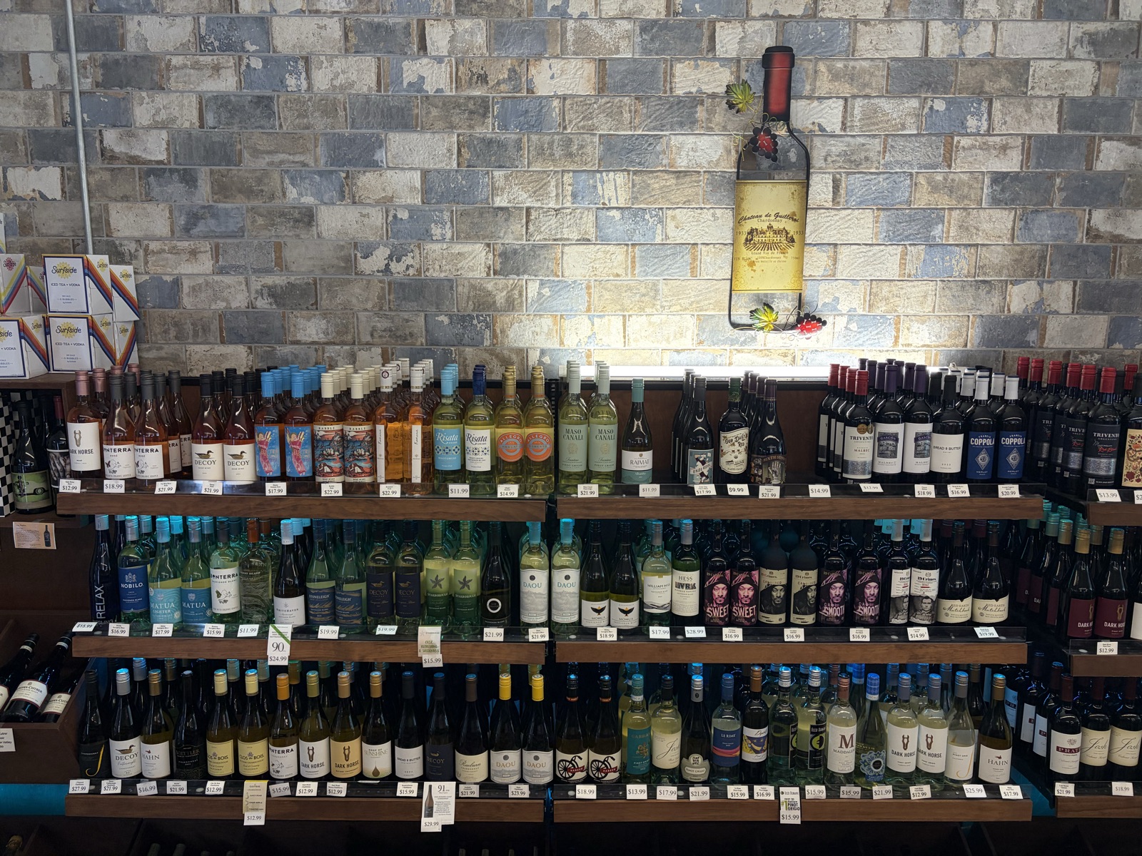 Wine shelves inside The Island Shoppe