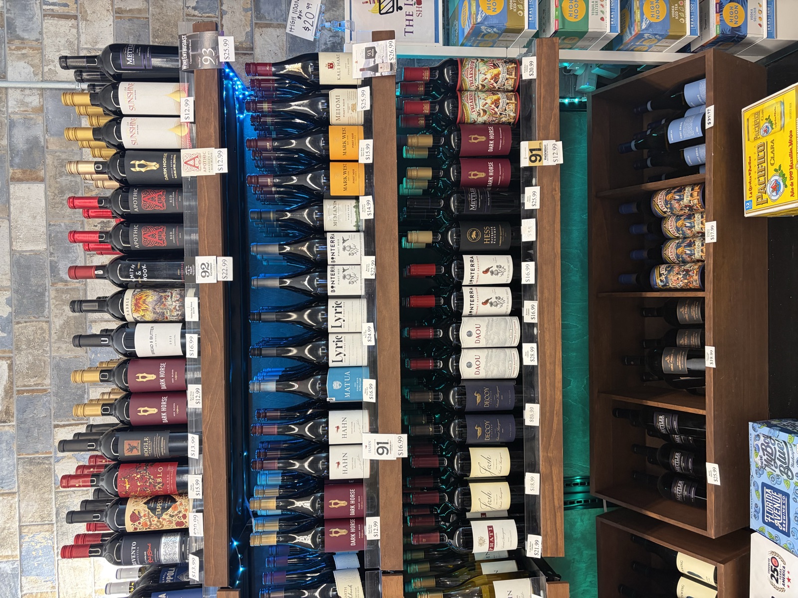 Wine and liquor shelves inside The Island Shoppe