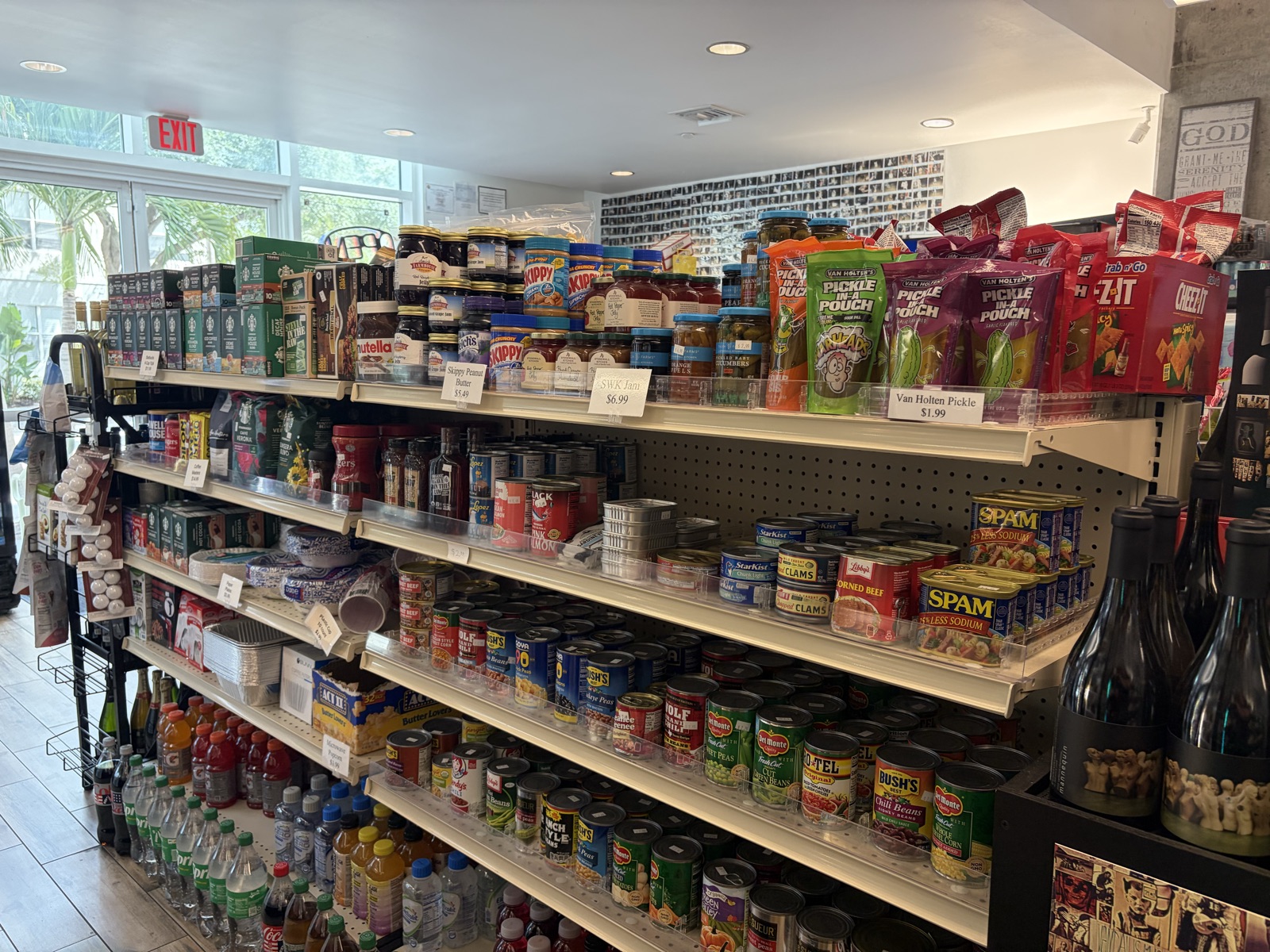 Grocery aisle with snacks and pantry items at The Island Shoppe