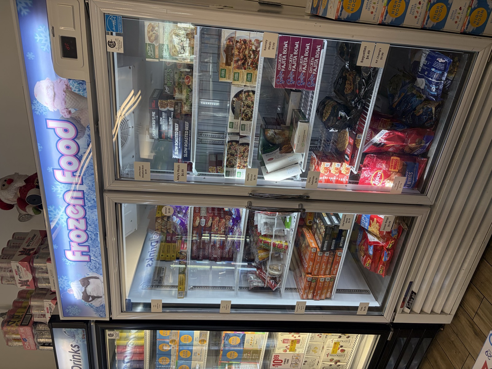 Frozen food case inside The Island Shoppe